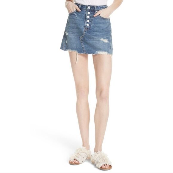 Free People | Ripped Denim Mini Skirt | Blue - Picture 5 of 8